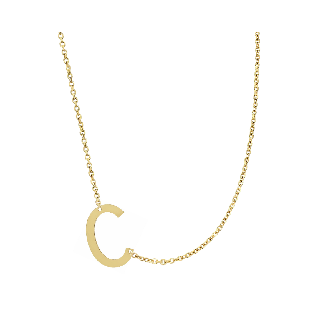 14KT GOLD SIDEWAYS INITIAL NECKLACE - C